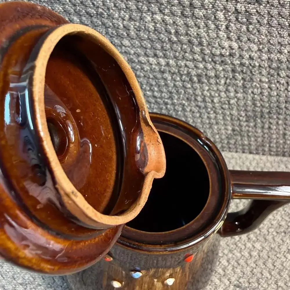 Vintage 1950's Tilso Japan Brown Handpainted Teapot Gold Metallic Rim Brown